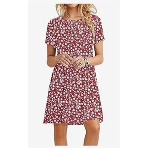 MOLERANI Women's Casual Plain Simple T-Shirt Loose Dress, Size 3X, Red Flowers